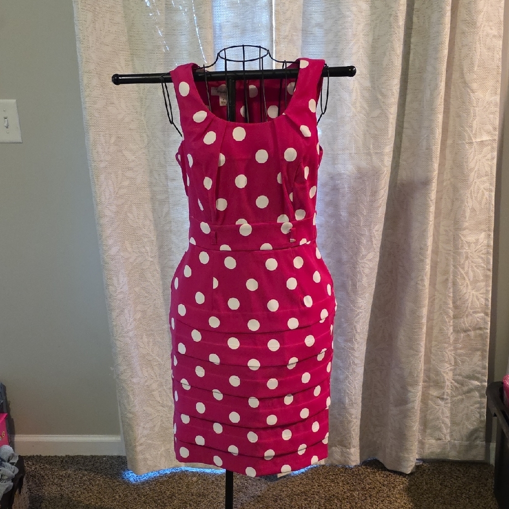 dressbarn Fuchsia and White Polka Dot Mini Dress
